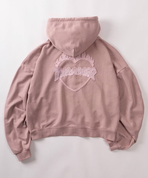 THRASHER(スラッシャー)の「【70】【THRASHER/スラッシャー】ピグメント加工 ダメージデニムロゴ 裏毛 ジップパーカー/ハートデザイン/ダブルジップ/ショート丈有り(パーカー・レディース・ブラウン/チャコールグレー/グレー/ピンク・FREE/M/L/XL)」の20枚目の写真
