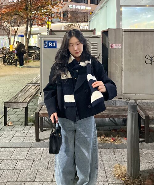 MUSINSA STANDARD WOMAN（ムシンサスタンダードウーマン）の「ウィメンズカシミヤブレンドショートピーコート[ネイビー]（チェスターコート・レディース・その他・M/L）」の10枚目の写真