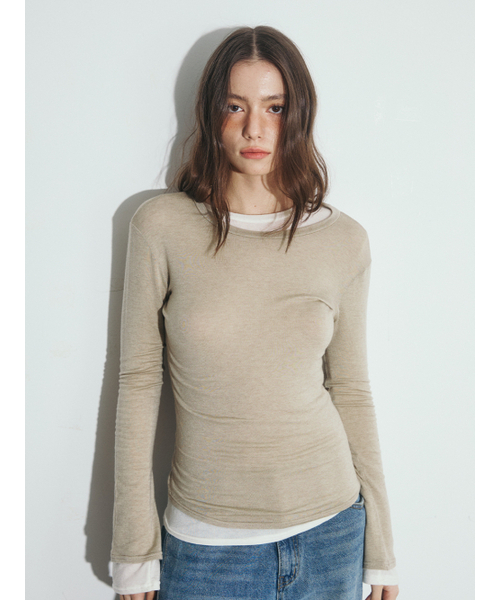 OAFISH(オアフィッシュ)の「BASIC SEE-THROUGH LONG SLEEVE, BEIGE(Tシャツ/カットソー・レディース・その他・ONE SIZE)」の1枚目の写真