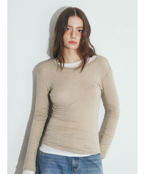 OAFISH(オアフィッシュ)の「BASIC SEE-THROUGH LONG SLEEVE, BEIGE(Tシャツ/カットソー・レディース・その他・ONE SIZE)」の2枚目の写真