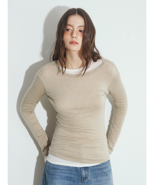 OAFISH(オアフィッシュ)の「BASIC SEE-THROUGH LONG SLEEVE, BEIGE(Tシャツ/カットソー・レディース・その他・ONE SIZE)」の3枚目の写真