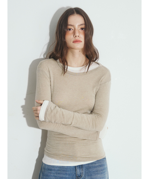 OAFISH(オアフィッシュ)の「BASIC SEE-THROUGH LONG SLEEVE, BEIGE(Tシャツ/カットソー・レディース・その他・ONE SIZE)」の4枚目の写真