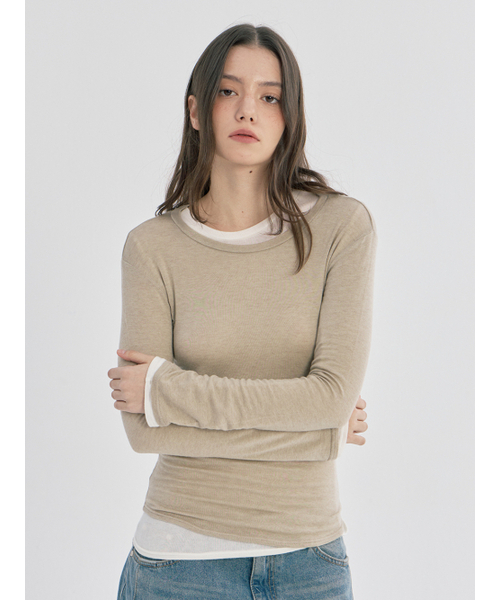 OAFISH(オアフィッシュ)の「BASIC SEE-THROUGH LONG SLEEVE, BEIGE(Tシャツ/カットソー・レディース・その他・ONE SIZE)」の6枚目の写真
