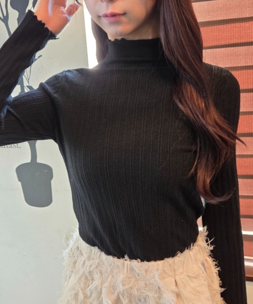 ｔｏｌｅｎｅ（トレネ）の「メロー使い ワイドリブ ハイネック トップス（Tシャツ/カットソー・レディース・ライトブルー/ブラック/イエロー/ホワイト・FREE）」の16枚目の写真