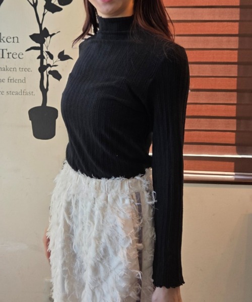 ｔｏｌｅｎｅ（トレネ）の「メロー使い ワイドリブ ハイネック トップス（Tシャツ/カットソー・レディース・ライトブルー/ブラック/イエロー/ホワイト・FREE）」の18枚目の写真