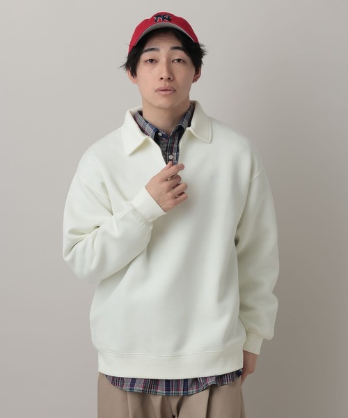 RAGEBLUE（レイジブルー）の「Pigment Half Zip Polo Sweat /ピグメント加工ダンボールハーフジップポロ（スウェット・メンズ・その他19/オフホワイト/ピンク系その他/ネイビー・SMALL/LARGE/MEDIUM）」の9枚目の写真