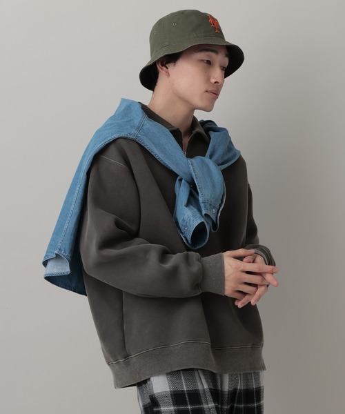 Pigment Half Zip Polo Sweat /ピグメント加工ダンボールハーフジップ