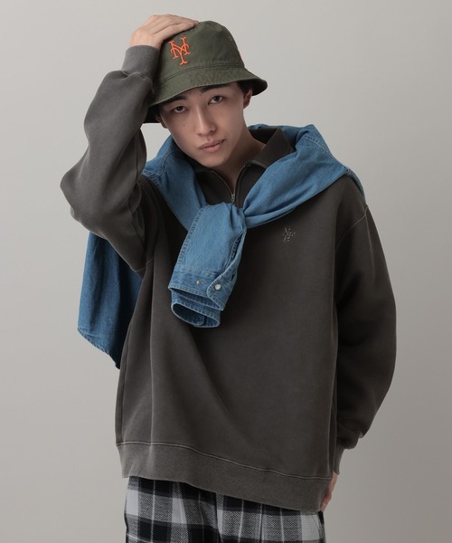 RAGEBLUE（レイジブルー）の「Pigment Half Zip Polo Sweat /ピグメント加工ダンボールハーフジップポロ（スウェット・メンズ・その他19/オフホワイト/ピンク系その他/ネイビー・SMALL/LARGE/MEDIUM）」の16枚目の写真