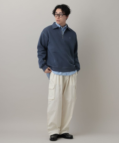 Pigment Half Zip Polo Sweat /ピグメント加工ダンボールハーフジップ