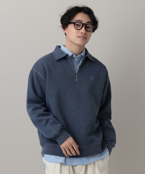 Pigment Half Zip Polo Sweat /ピグメント加工ダンボールハーフジップ
