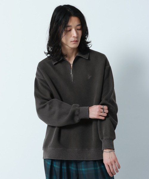 セール】Pigment Half Zip Polo Sweat /ピグメント加工ダンボール