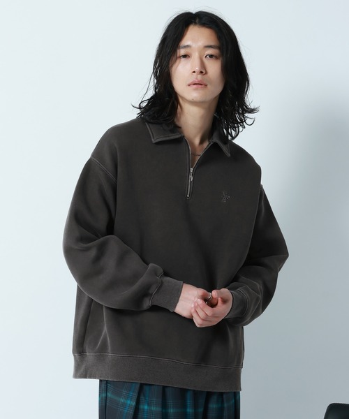 セール】Pigment Half Zip Polo Sweat /ピグメント加工ダンボール