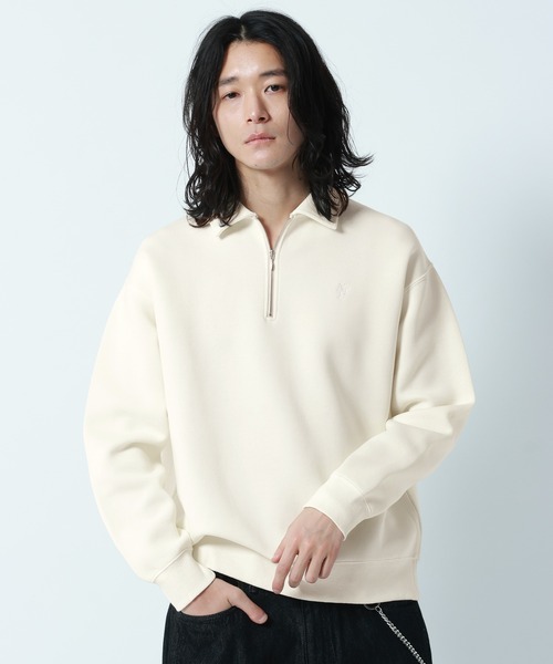 セール】Pigment Half Zip Polo Sweat /ピグメント加工ダンボール
