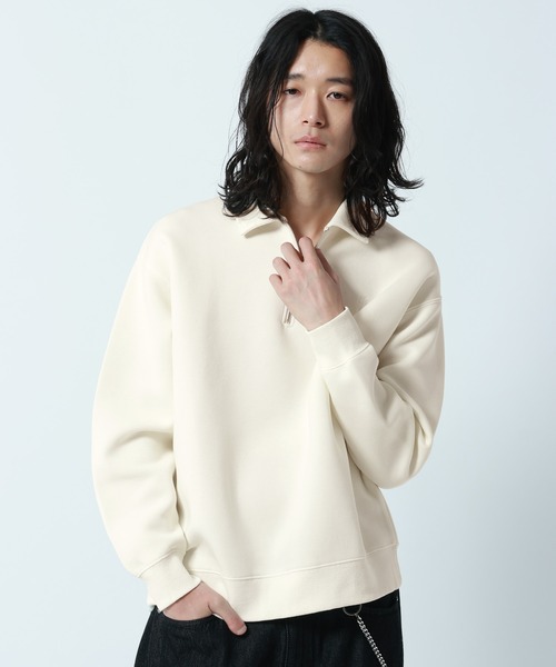 セール】Pigment Half Zip Polo Sweat /ピグメント加工ダンボール