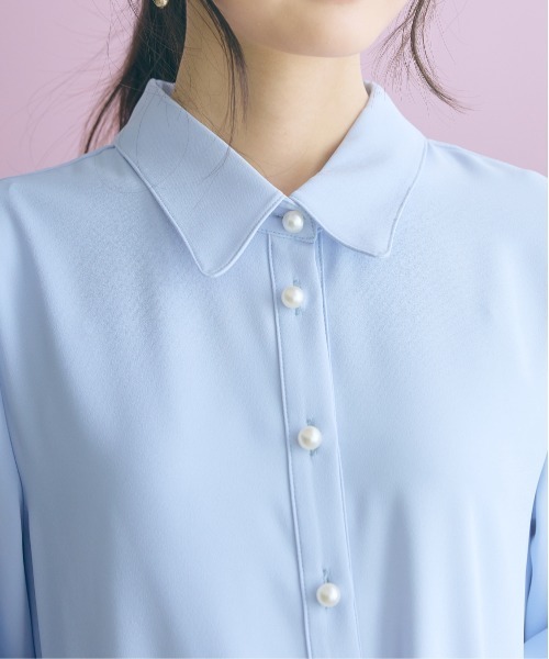 marun（マルン）の「＜大きいサイズ＞配色リボン使いブラウス marun（シャツ/ブラウス・レディース・オフホワイト/サックスブルー・5L/4L/3L/LL/L）」の15枚目の写真