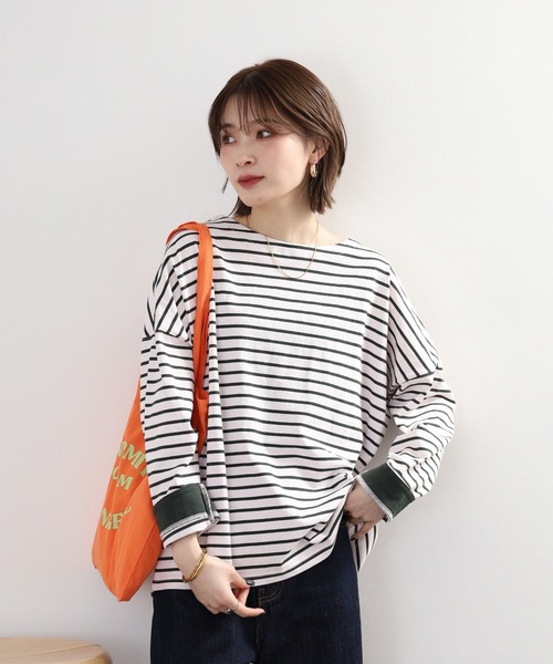 Arinomama(アリノママ)の「Arinomama ダブルカフスボーダーロンT(Tシャツ/カットソー・レディース・ピンク系その他/ホワイト×ブラウン/ホワイト×ネイビー/ブラック×グレー・FREE)」の1枚目の写真