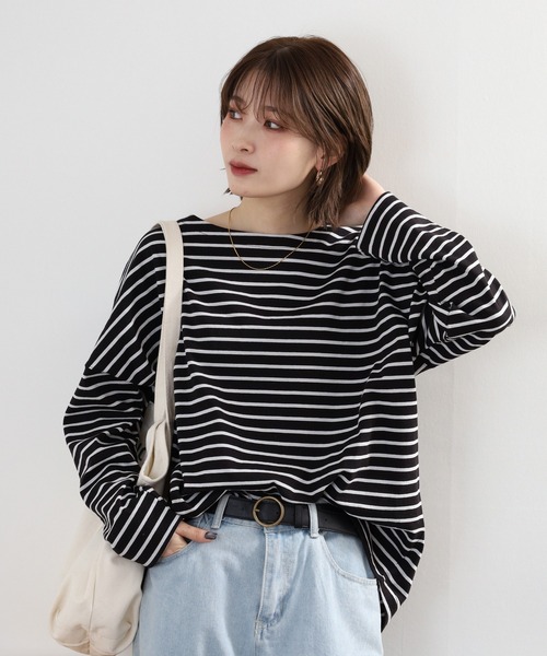 Arinomama(アリノママ)の「Arinomama ダブルカフスボーダーロンT(Tシャツ/カットソー・レディース・ピンク系その他/ホワイト×ブラウン/ホワイト×ネイビー/ブラック×グレー・FREE)」の4枚目の写真