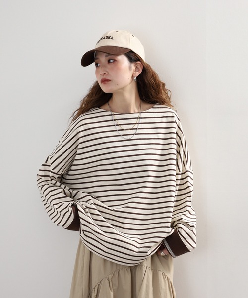 Arinomama(アリノママ)の「Arinomama ダブルカフスボーダーロンT(Tシャツ/カットソー・レディース・ピンク系その他/ホワイト×ブラウン/ホワイト×ネイビー/ブラック×グレー・FREE)」の16枚目の写真