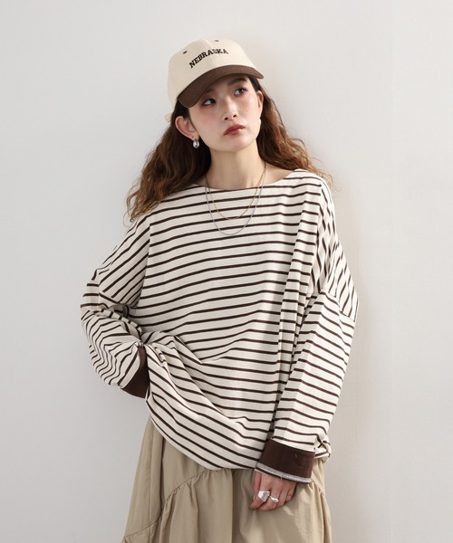 Arinomama(アリノママ)の「Arinomama ダブルカフスボーダーロンT(Tシャツ/カットソー・レディース・ピンク系その他/ホワイト×ブラウン/ホワイト×ネイビー/ブラック×グレー・FREE)」の18枚目の写真