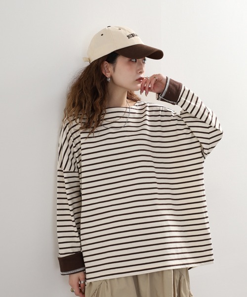 Arinomama(アリノママ)の「Arinomama ダブルカフスボーダーロンT(Tシャツ/カットソー・レディース・ピンク系その他/ホワイト×ブラウン/ホワイト×ネイビー/ブラック×グレー・FREE)」の14枚目の写真