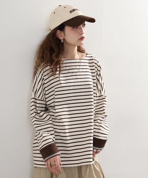 Arinomama(アリノママ)の「Arinomama ダブルカフスボーダーロンT(Tシャツ/カットソー・レディース・ピンク系その他/ホワイト×ブラウン/ホワイト×ネイビー/ブラック×グレー・FREE)」の15枚目の写真