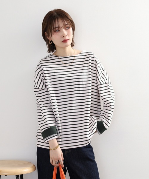 Arinomama(アリノママ)の「Arinomama ダブルカフスボーダーロンT(Tシャツ/カットソー・レディース・ピンク系その他/ホワイト×ブラウン/ホワイト×ネイビー/ブラック×グレー・FREE)」の22枚目の写真
