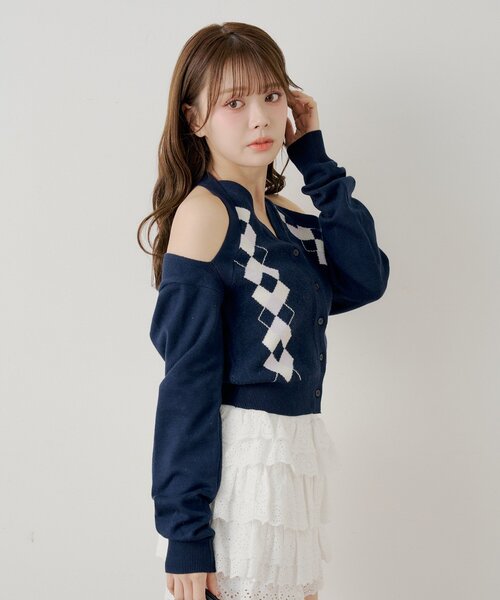 Chico(チコ)の「肩スリットアーガイルニット(ニット/セーター・レディース・グレー/ネイビー/アイボリー・FREE)」の21枚目の写真