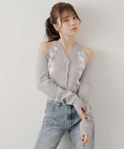 Chico(チコ)の「肩スリットアーガイルニット(ニット/セーター・レディース・グレー/ネイビー/アイボリー・FREE)」の16枚目の写真