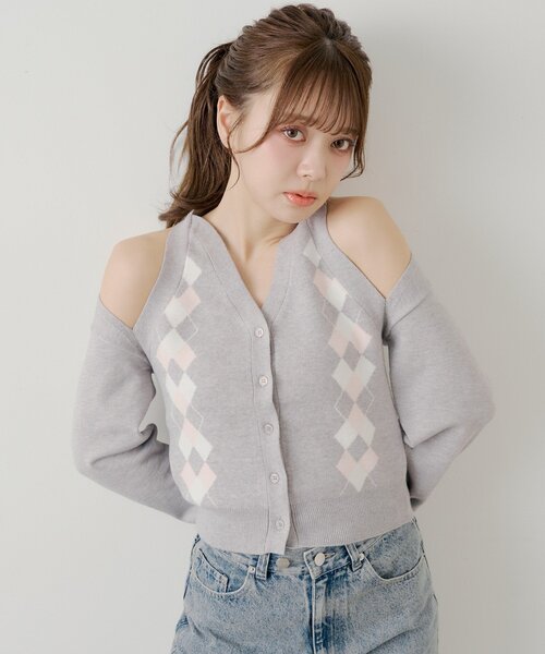 Chico(チコ)の「肩スリットアーガイルニット(ニット/セーター・レディース・グレー/ネイビー/アイボリー・FREE)」の14枚目の写真