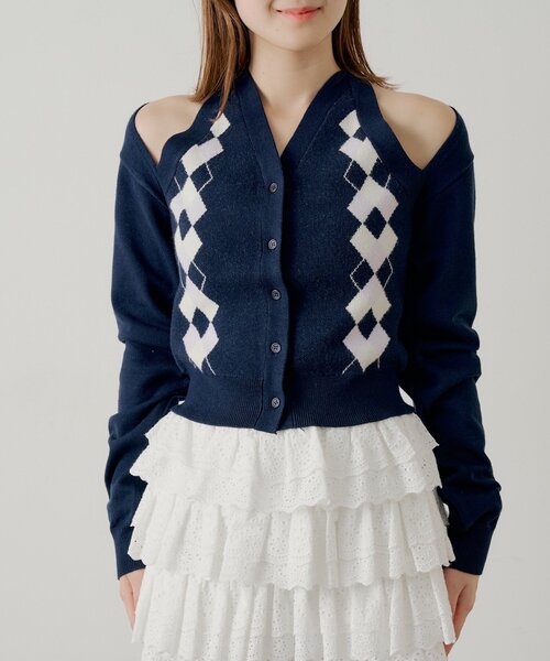 Chico(チコ)の「肩スリットアーガイルニット(ニット/セーター・レディース・グレー/ネイビー/アイボリー・FREE)」の10枚目の写真