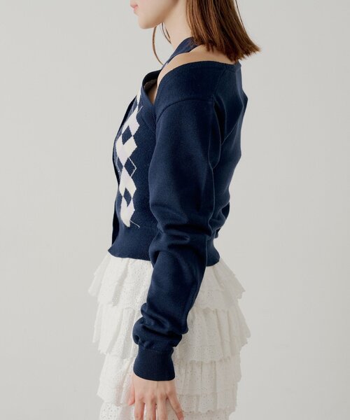 Chico(チコ)の「肩スリットアーガイルニット(ニット/セーター・レディース・グレー/ネイビー/アイボリー・FREE)」の9枚目の写真