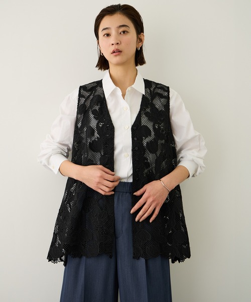 ROPE'（ロペ）の「エンブロイダリーフラワーレースジレ（ベスト・レディース・ブラック・FREE）」の5枚目の写真