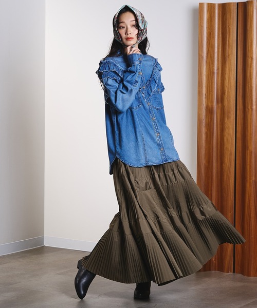 ROSE BUD（ローズバッド）の「FRILL DENIM SHIRTS（シャツ/ブラウス・レディース・ブラック/インディゴブルー・ONE SIZE）」の16枚目の写真