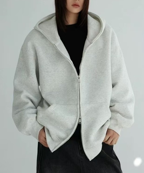 Beststore（ベストストア）の「フード付き ダブルジップ パーカー（パーカー・レディース・ネイビー/オフホワイト/ライトグレー/ブラック/アイボリー・L/M）」の2枚目の写真