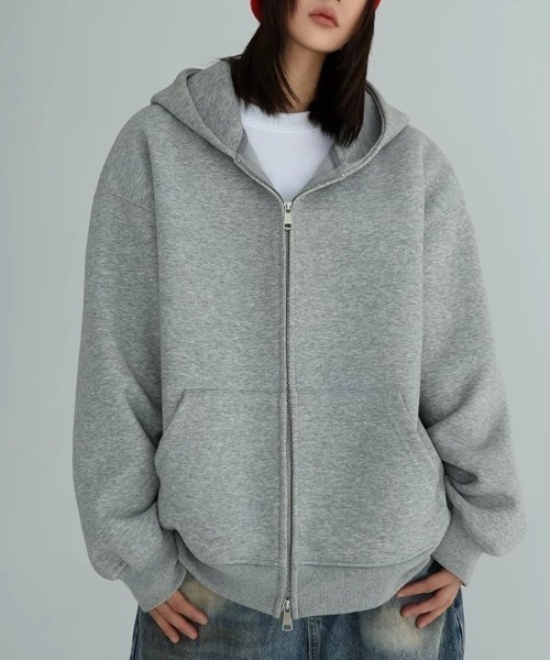 Beststore（ベストストア）の「フード付き ダブルジップ パーカー（パーカー・レディース・ネイビー/オフホワイト/ライトグレー/ブラック/アイボリー・L/M）」の6枚目の写真