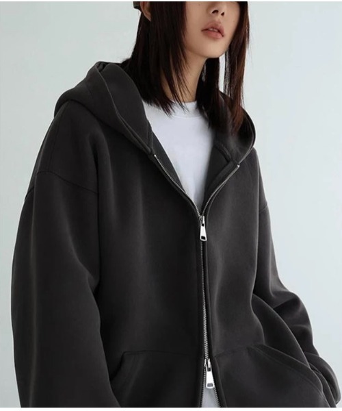 Beststore（ベストストア）の「フード付き ダブルジップ パーカー（パーカー・レディース・ネイビー/オフホワイト/ライトグレー/ブラック/アイボリー・L/M）」の7枚目の写真