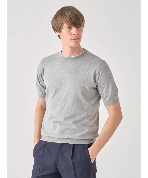 JOHN SMEDLEY(ジョンスメドレー)の「半袖コットンニットTシャツ(ニット/セーター・メンズ・グレー・XX-LARGE/L/XL/M/S)」の1枚目の写真