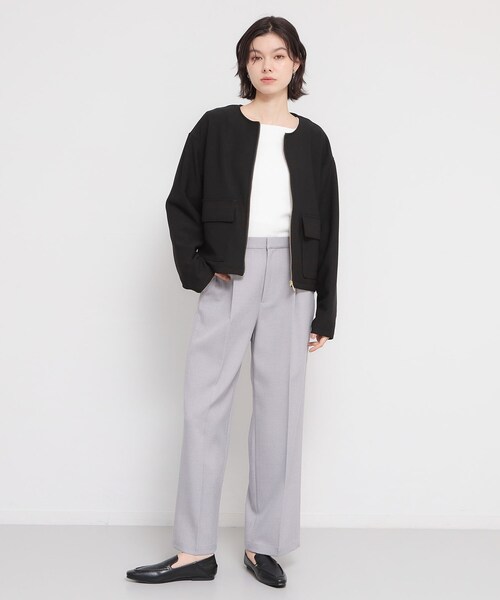 THE SHOP TK (ザ ショップ ティーケー )の「【オンオフ問わず活躍】ダンボールカルゼジャケット(ノーカラージャケット・レディース・ライトベージュ/ブラック・13/12)」の12枚目の写真