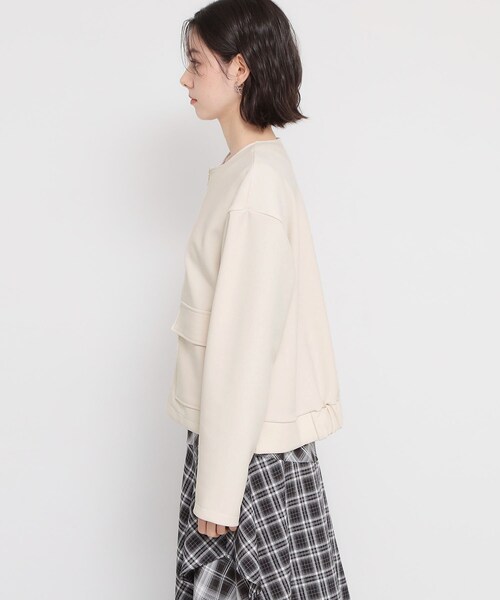 THE SHOP TK (ザ ショップ ティーケー )の「【オンオフ問わず活躍】ダンボールカルゼジャケット(ノーカラージャケット・レディース・ライトベージュ/ブラック・13/12)」の19枚目の写真