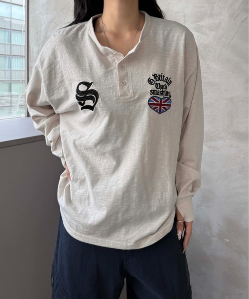 sedacle(セダクル)の「ラメ刺繍ユニオンヘンリースラブロンT(Tシャツ/カットソー・メンズ・ブラック/オフホワイト・SMALL/MEDIUM/LARGE)」の2枚目の写真