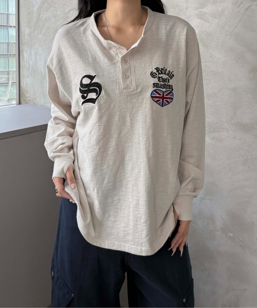 sedacle(セダクル)の「ラメ刺繍ユニオンヘンリースラブロンT(Tシャツ/カットソー・メンズ・ブラック/オフホワイト・SMALL/MEDIUM/LARGE)」の3枚目の写真