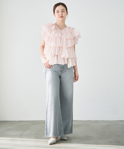 IENA（イエナ）の「AAYUSHI/アユーシ レイヤードラッフルブラウス SFN0715（シャツ/ブラウス・レディース・ピンク/ブラック・FREE）」の4枚目の写真