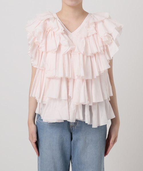 IENA（イエナ）の「AAYUSHI/アユーシ レイヤードラッフルブラウス SFN0715（シャツ/ブラウス・レディース・ピンク/ブラック・FREE）」の13枚目の写真