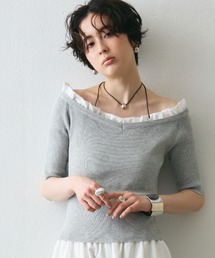 フリル付きオフショルプルオーバー