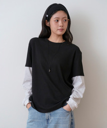 ピグメントワッフルレイヤードTシャツブラック