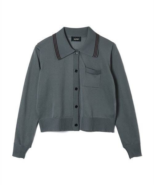 soduk(スドーク)の「【soduk】sheer knit polo cardigan(カーディガン/ボレロ・レディース・ブラック/ホワイト/グレー・ONE SIZE)」の1枚目の写真