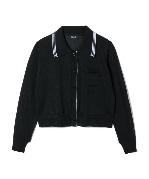 soduk(スドーク)の「【soduk】sheer knit polo cardigan(カーディガン/ボレロ・レディース・ブラック/ホワイト/グレー・ONE SIZE)」の3枚目の写真