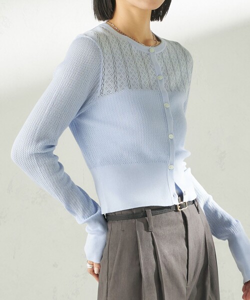 SHIPS（シップス）の「堀田茜×SHIPS:〈手洗い可能〉アイレット ニット カーディガン（カーディガン/ボレロ・レディース・ライトブルー/ブラック/オフホワイト・ONE SIZE）」の3枚目の写真