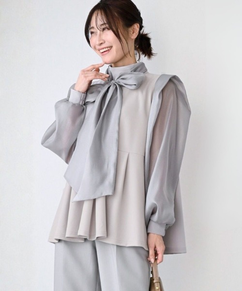 Ehre style（エーレスタイル）の「シフォンボウタイ 目を惹く 式典ブラウス（シャツ/ブラウス・レディース・ブラック/グレー・FREE）」の2枚目の写真