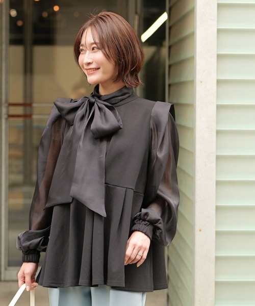 Ehre style（エーレスタイル）の「シフォンボウタイ 目を惹く 式典ブラウス（シャツ/ブラウス・レディース・ブラック/グレー・FREE）」の13枚目の写真